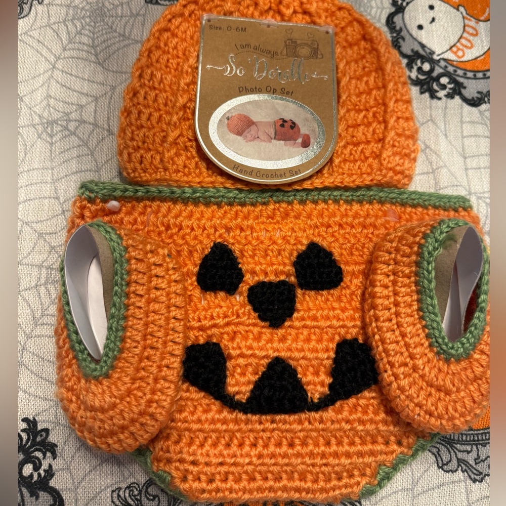 Orange Pumpkin Crochet Baby Outfit